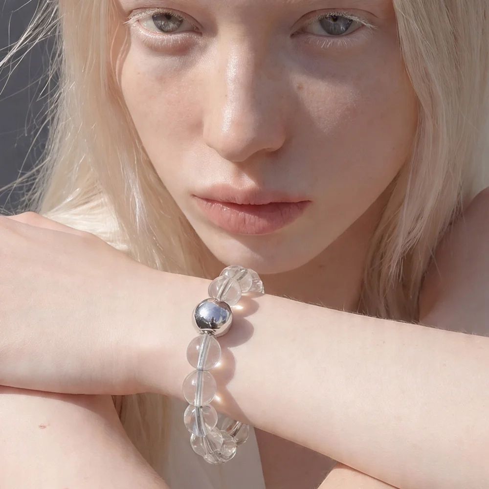 串珠 裝飾 手鏈 兼用 護髮 髮圈 髮圈 BRACELET SCRUNCHIE / SILVER WATER BALL