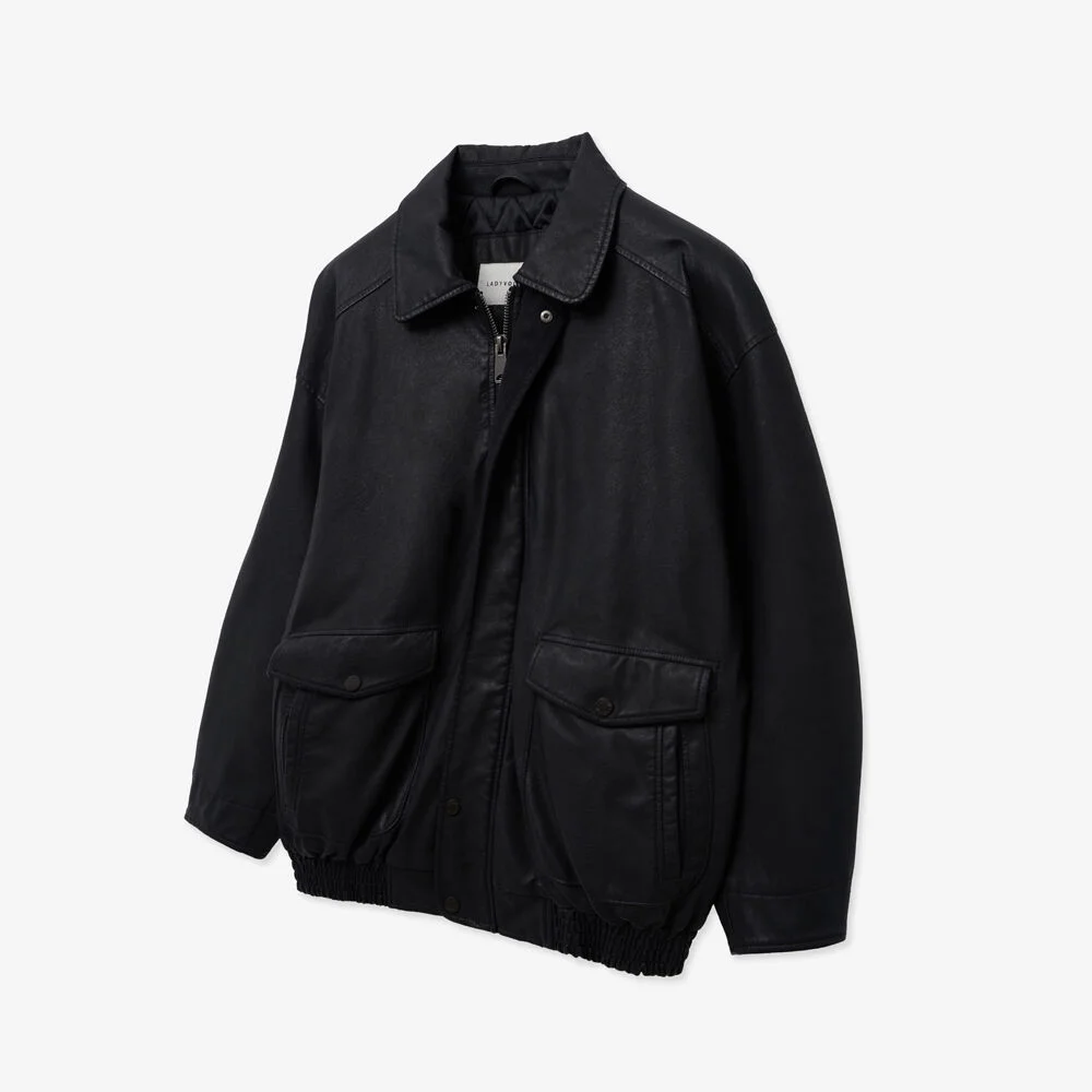VINTAGE WASHED LEATHER PADDING PARKA_BLACK