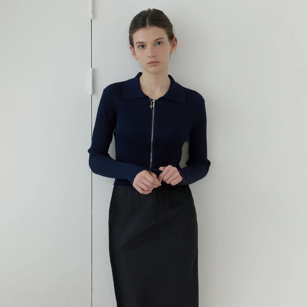Lene knit zip-up cardigan (navy)