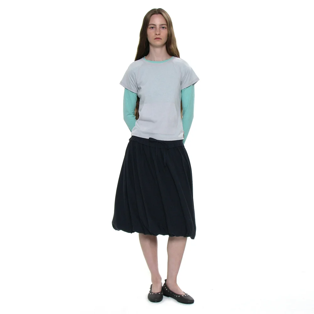 FRILL WAIST PUFF MIDI SKIRT_NAVY
