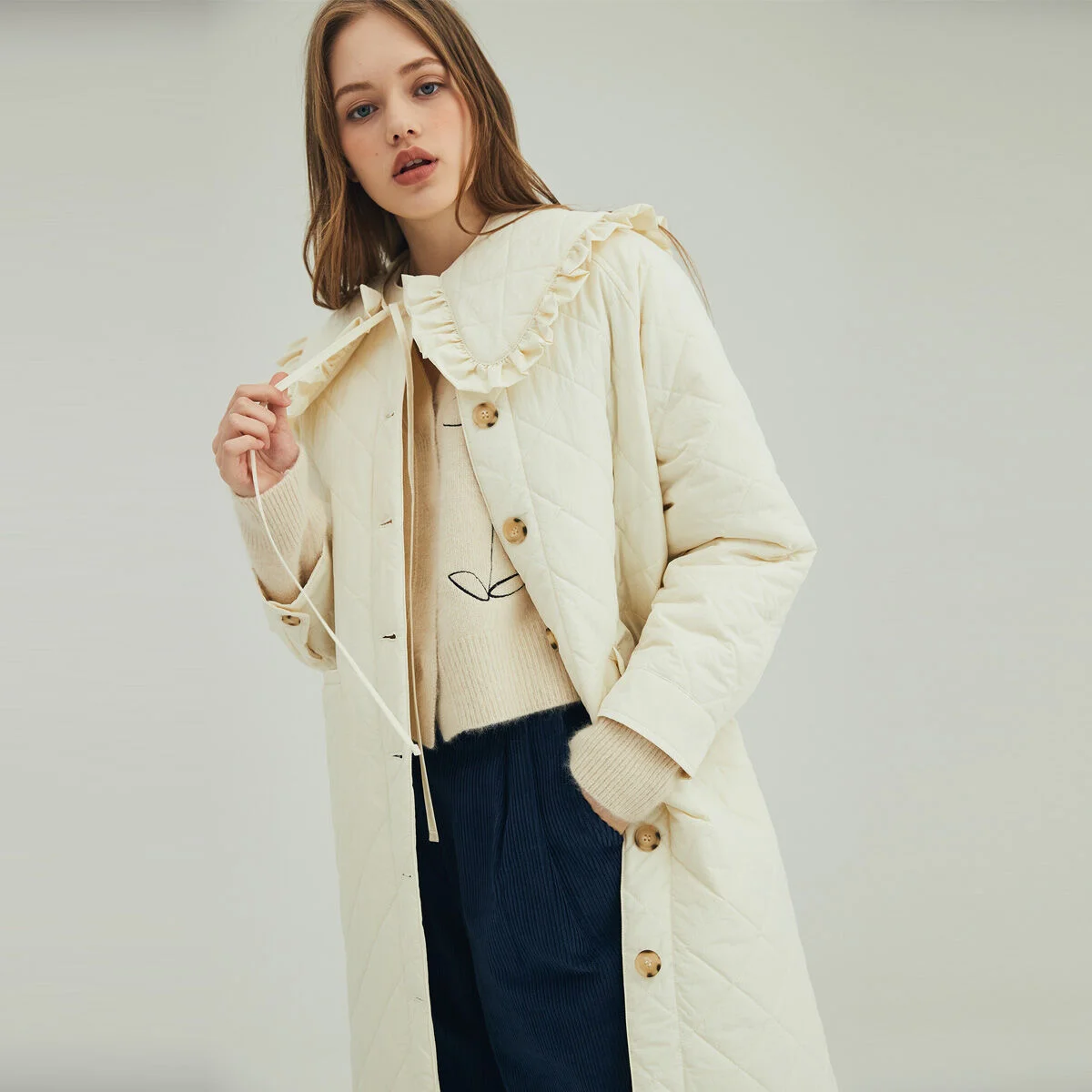 SAILOR COLLAR QUILTED COAT_CREAM