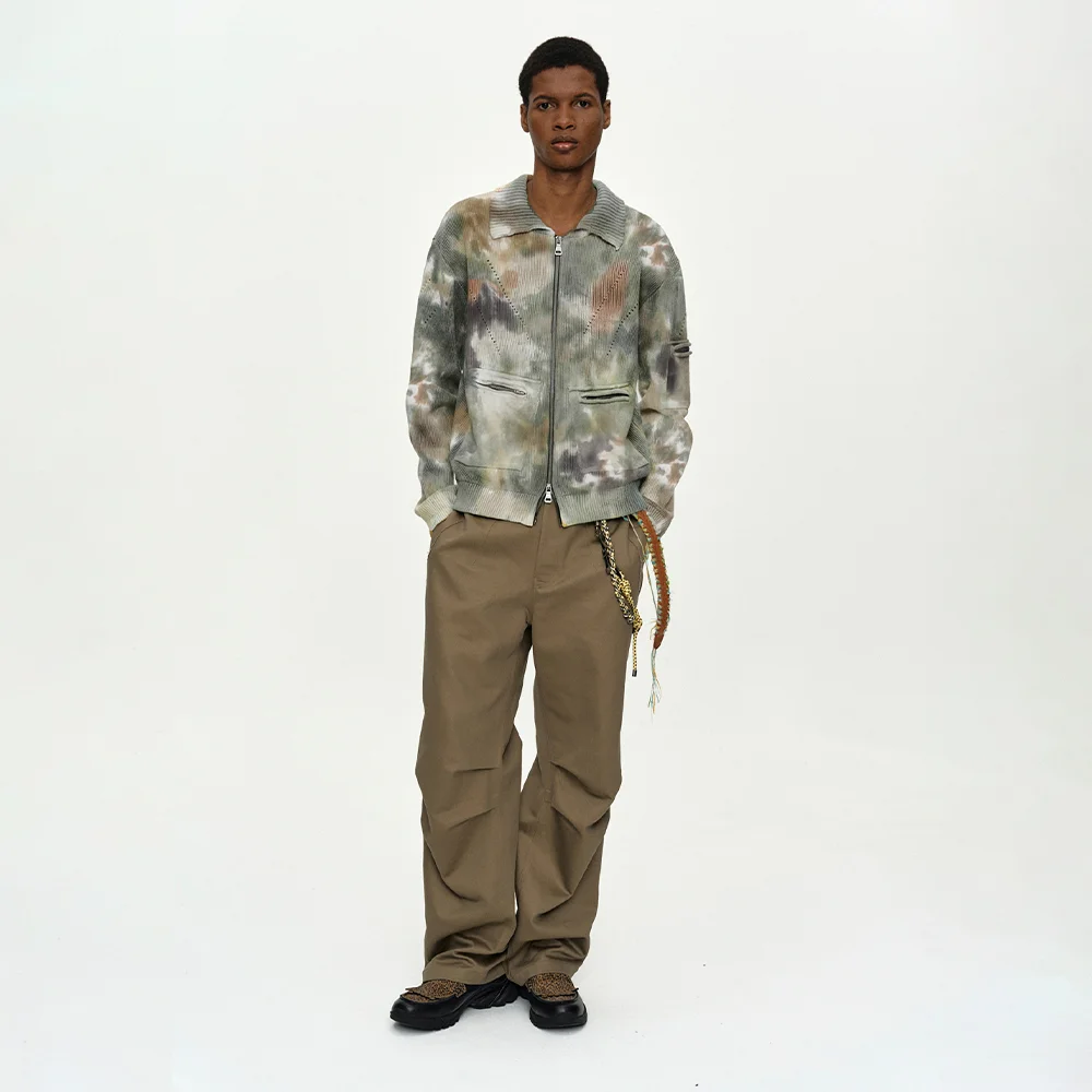MULTI-DYED KNIT ZIP-UP SWEATER atb1455m(GREEN/BEIGE)