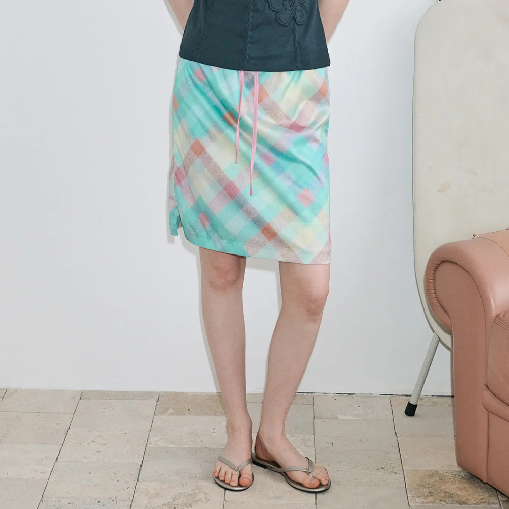 Check Printed Midi Skirt (Mint)