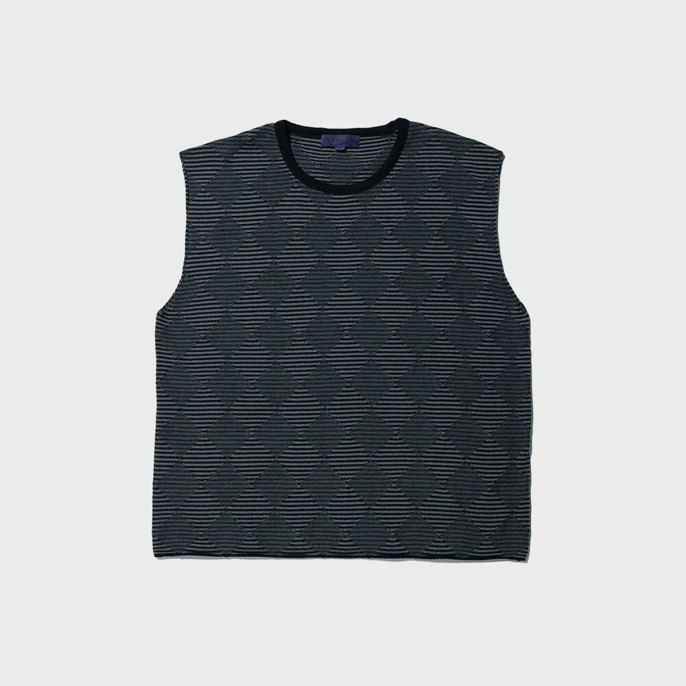 CHECKER BOARD KNIT VEST BLACK GREY