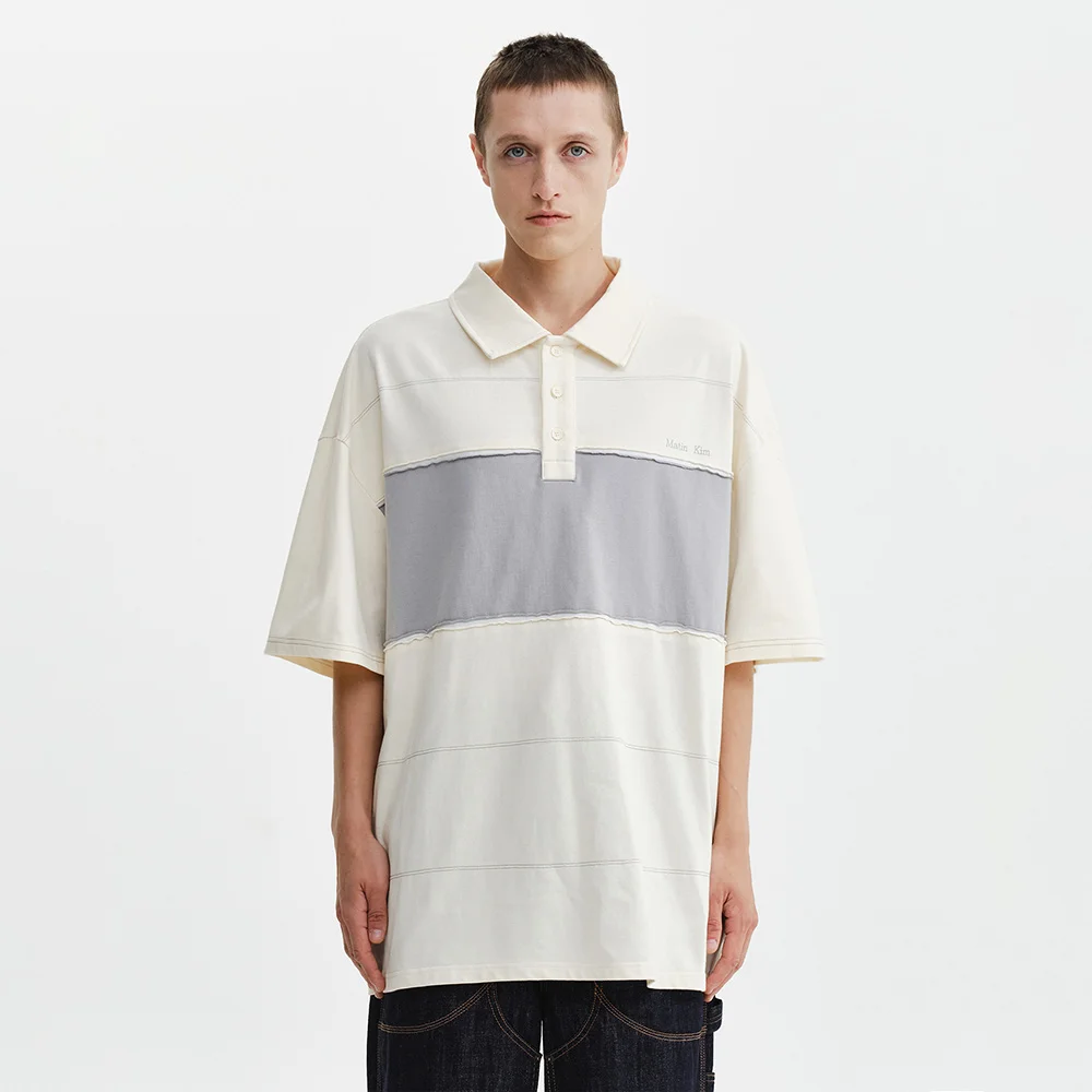CUT OUT BLOCK COLLAR TOP FOR MEN IN IVORY