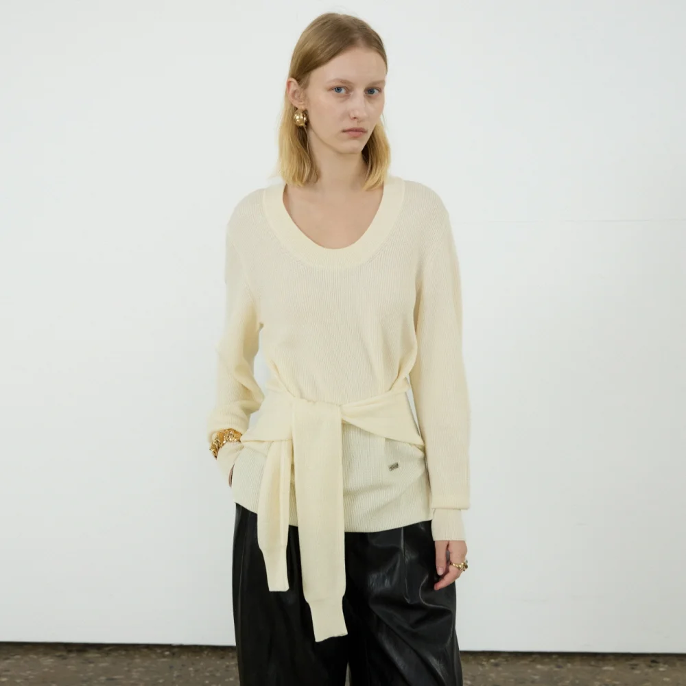 TIE-WAIST KNIT PULLOVER_IVORY