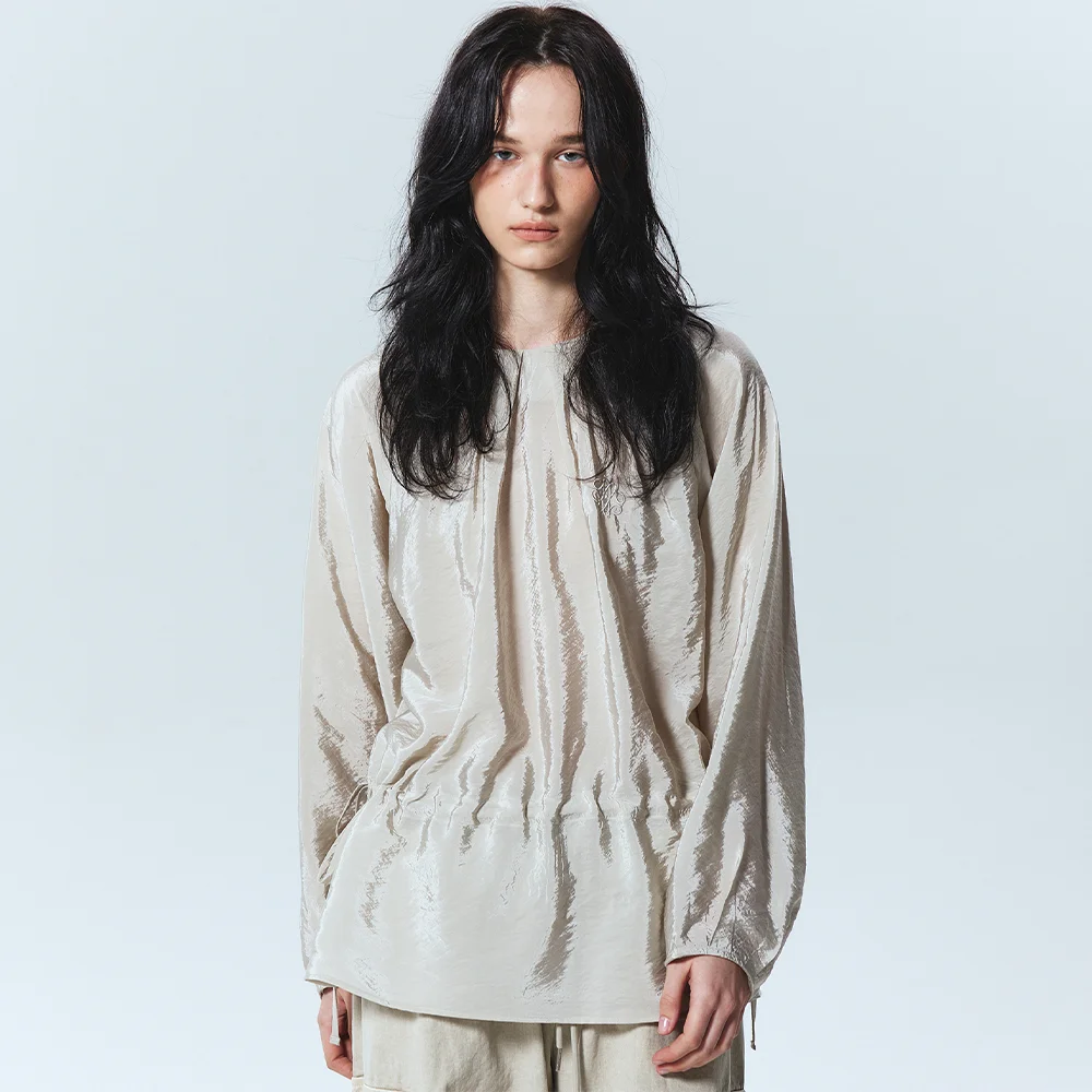 SHINE CURVED SLEEVE BLOUSE_SAND GRAY