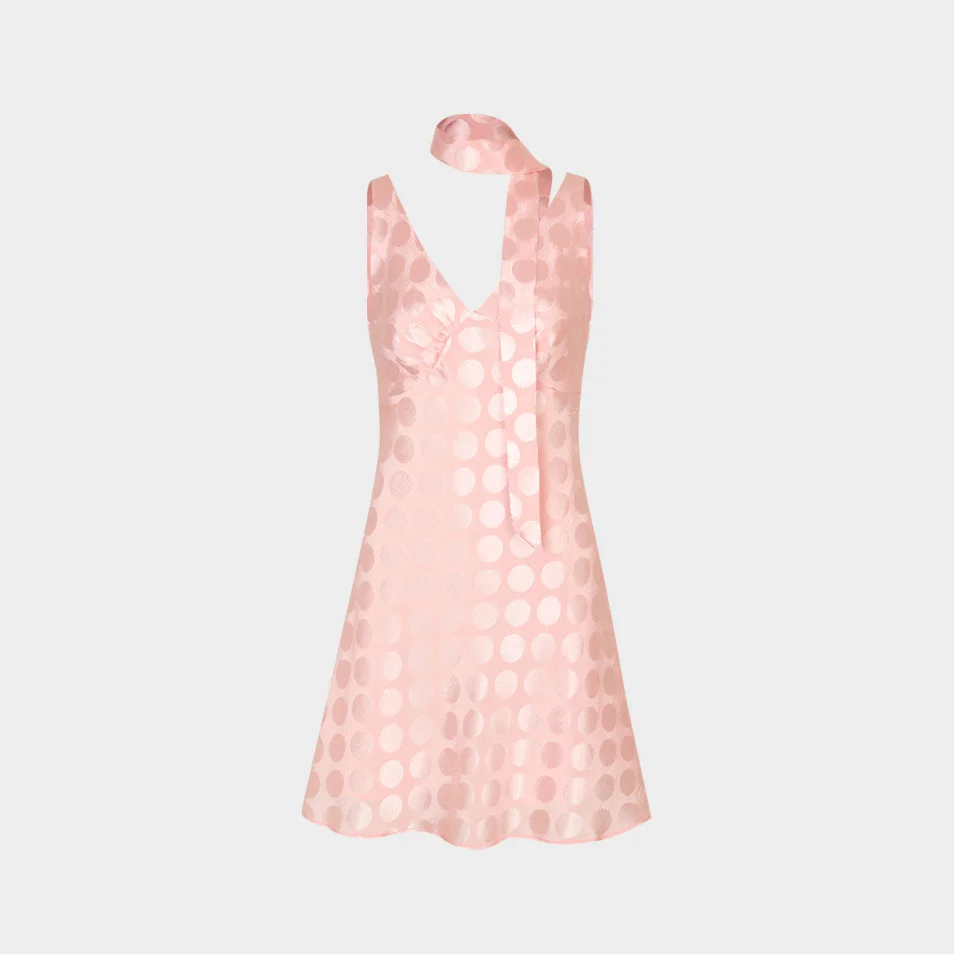 Pearl Dot Mini Dress (Scarf Set / Pink)