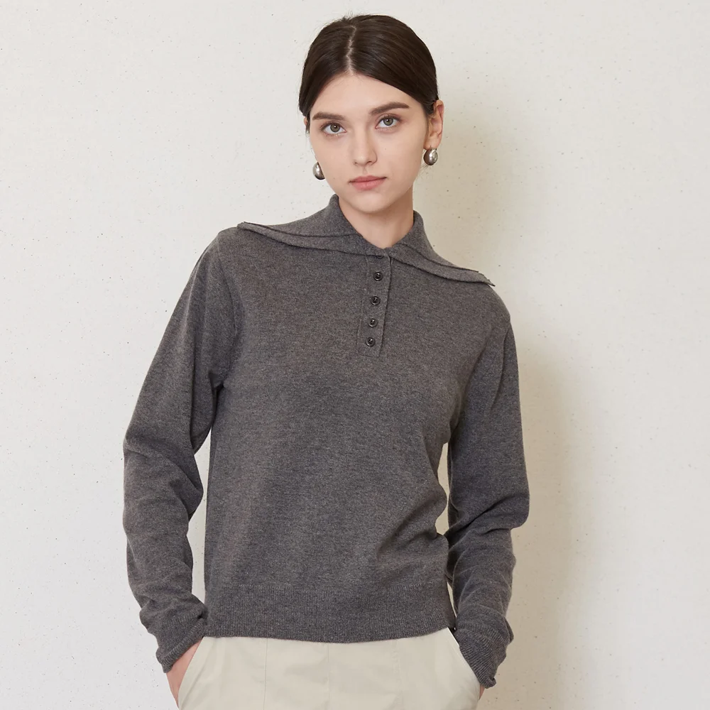 5-button placket knit top_gray
