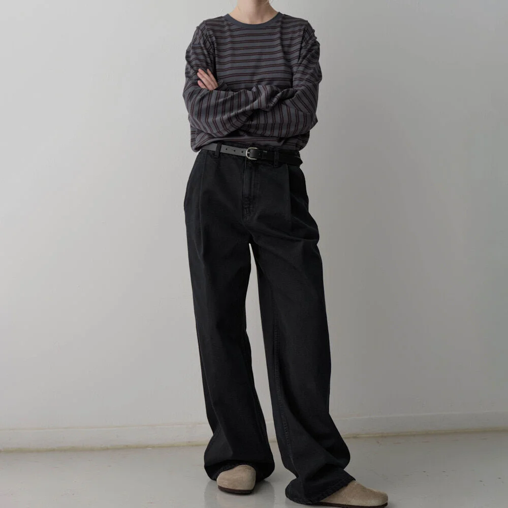 經典 單褶 牛仔_vintage black