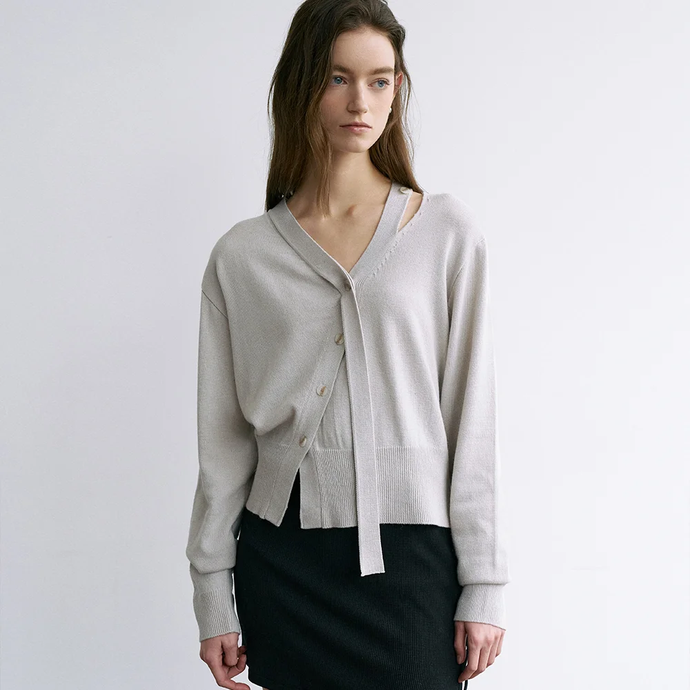 comos 1669 oblique cutout tie cardigan (pale grey)