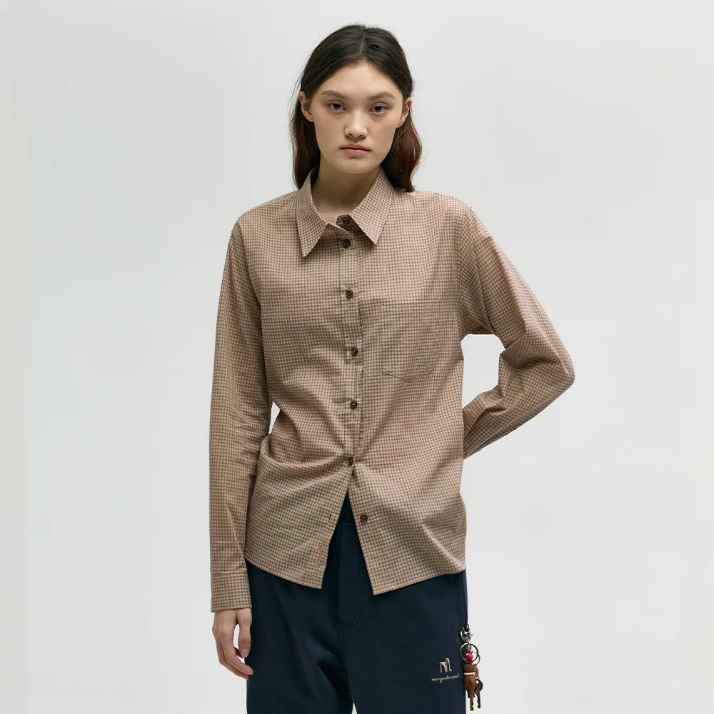CHECK LAYERED TIE SHIRT_brown