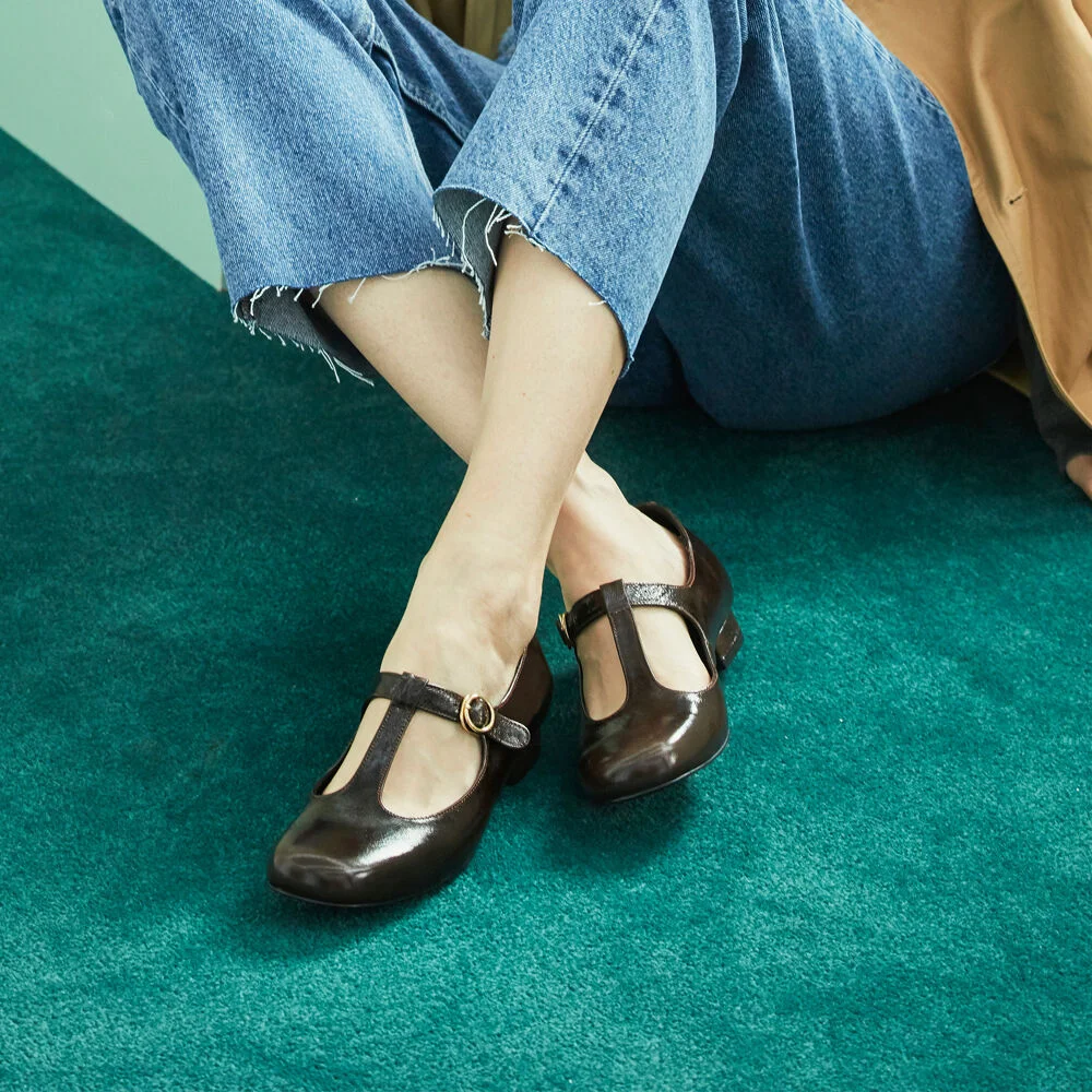 ws192033006-Brown T-strap loafer