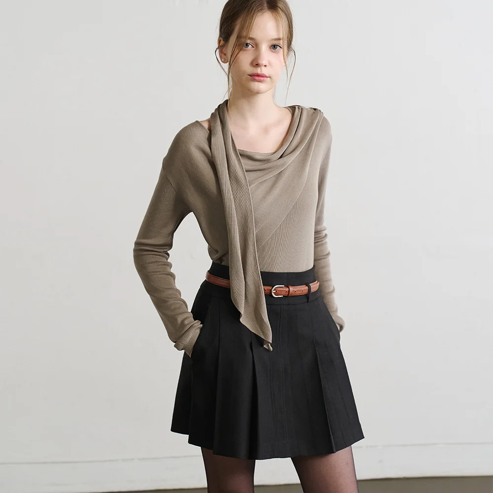 Lautre Claire Khaki Gray Tied knit pullover
