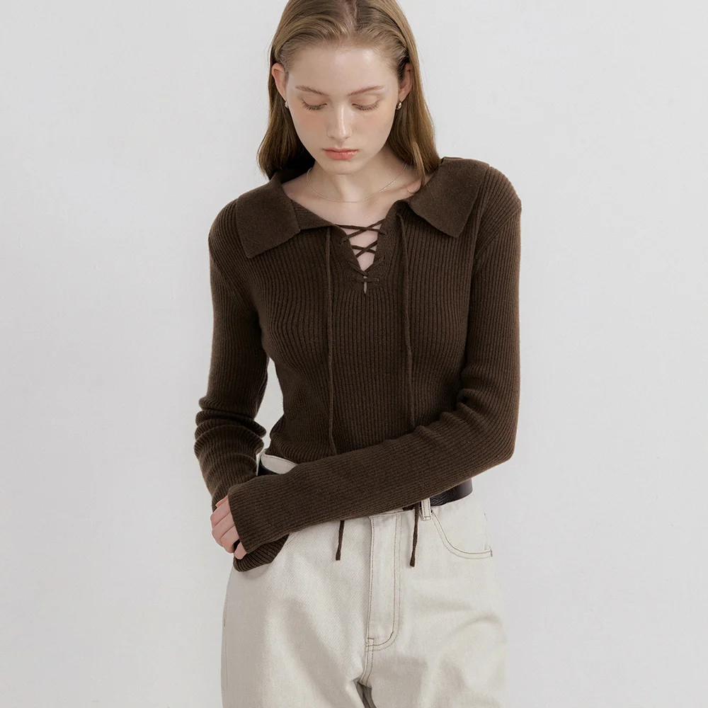comos 1584 lace-up collar ribbed knit (brown)
