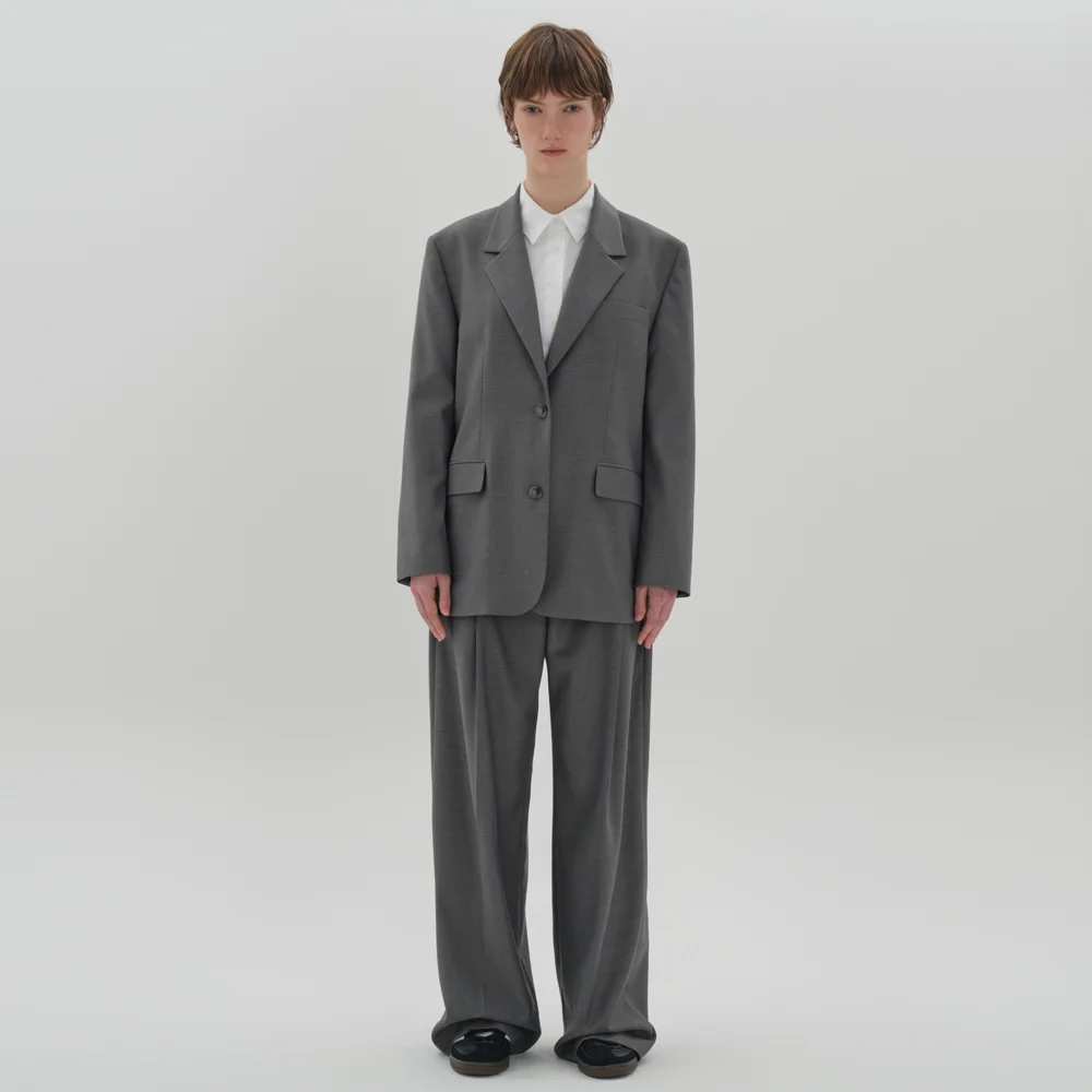 classic oversized jacket + strap pants set_gray
