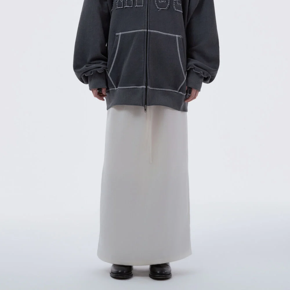 Satin Slim Line Long Skirt - Cream