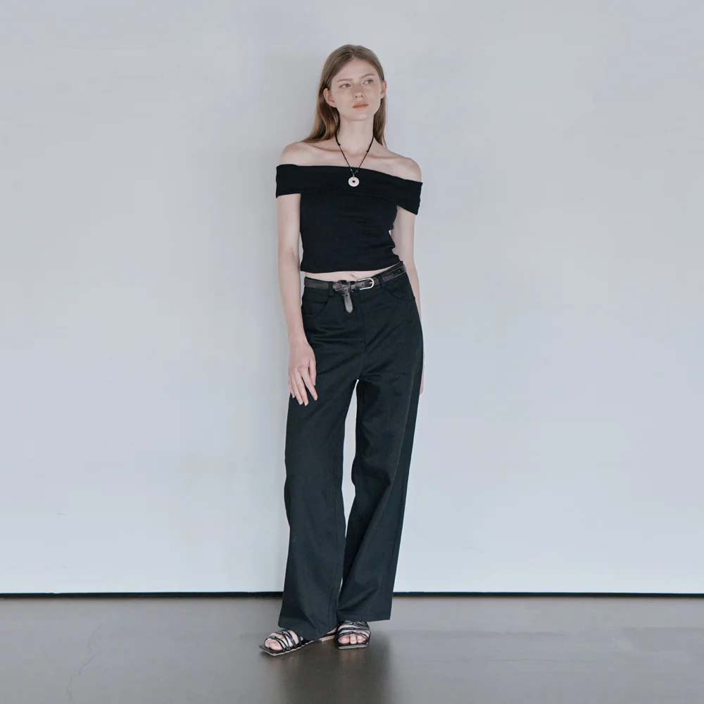 STRIPE COTTON WIDE PANTS (BLACK)
