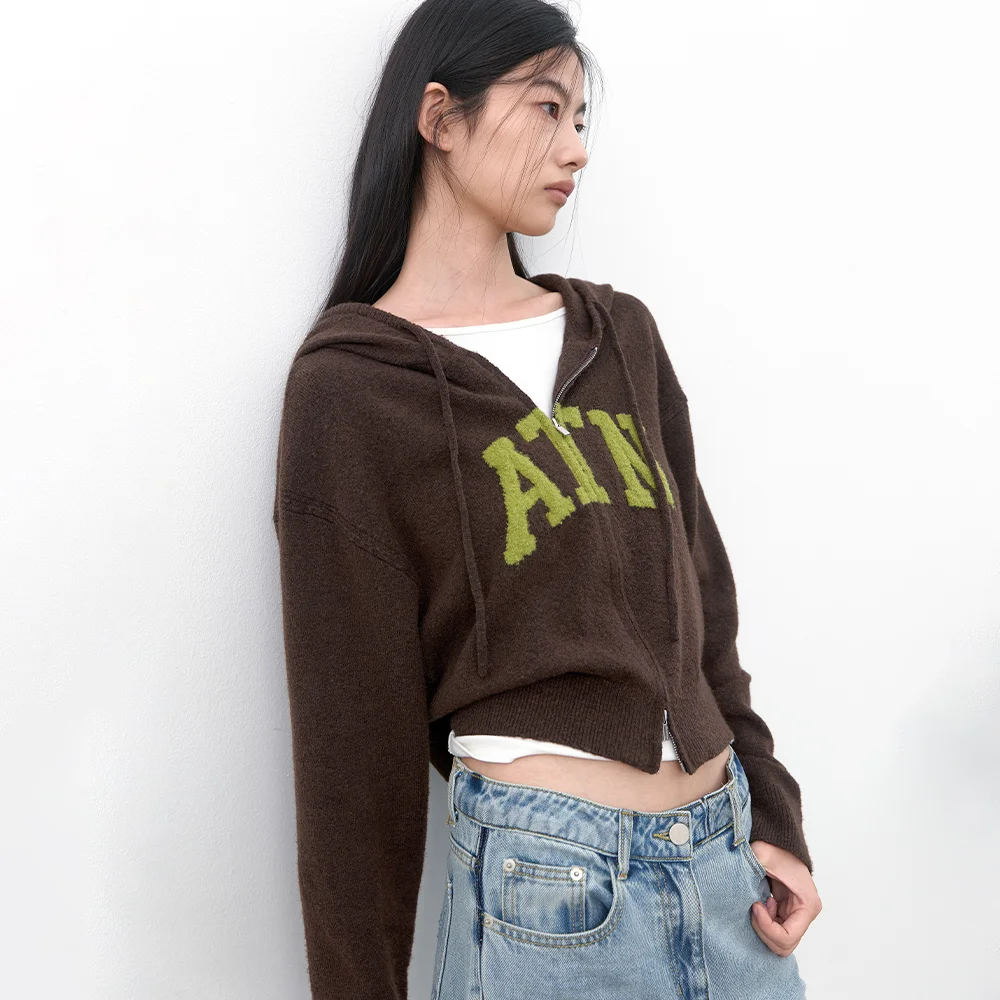(CD-2280)BOUCLE LOGO HOODIE ZIP-UP CARDIGAN