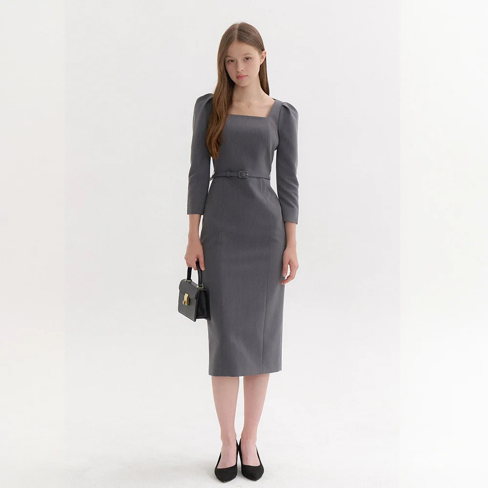 Square-neck Slim Dress(LL) / Gray(4color)