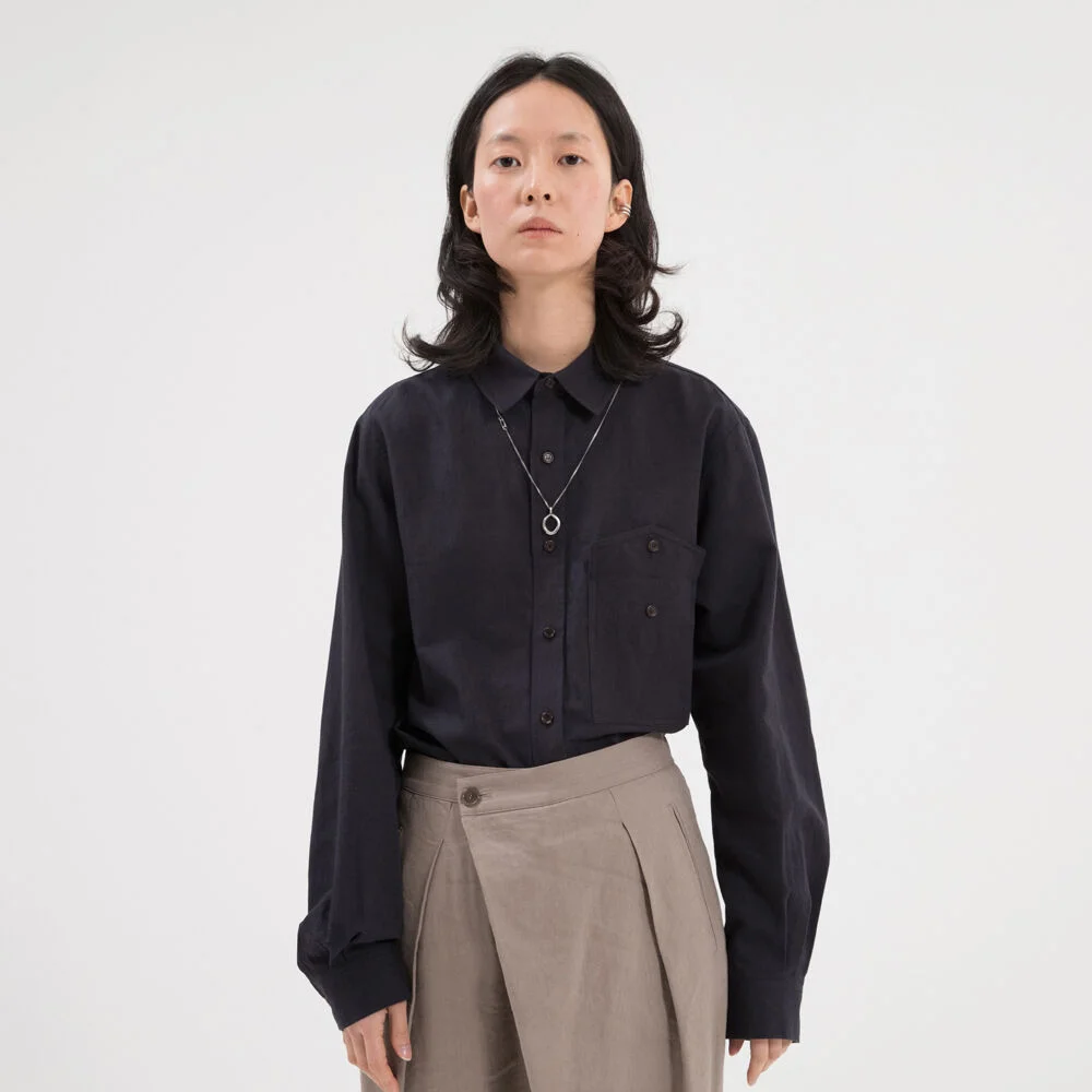 HOUSE POCKET LINEN SHIRT / DIM NAVY