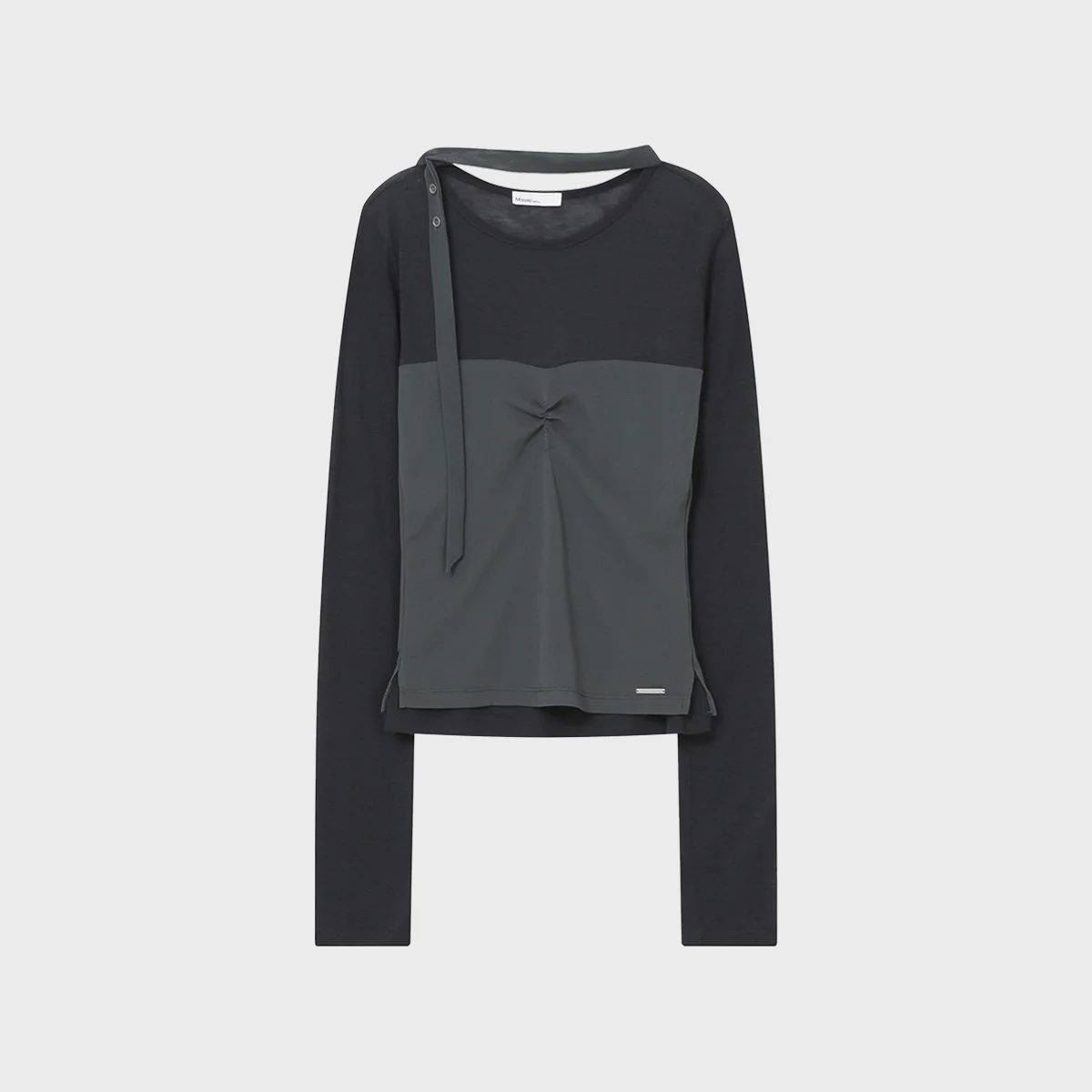 Sheer layered scarf long sleeves CHARCOAL