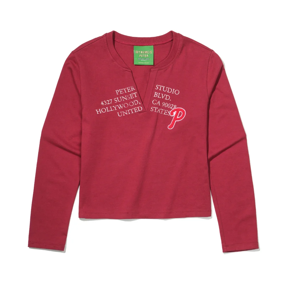 (W) PETER V-NECK LONG SLEEVE T-SHIRT - BURGUNDY