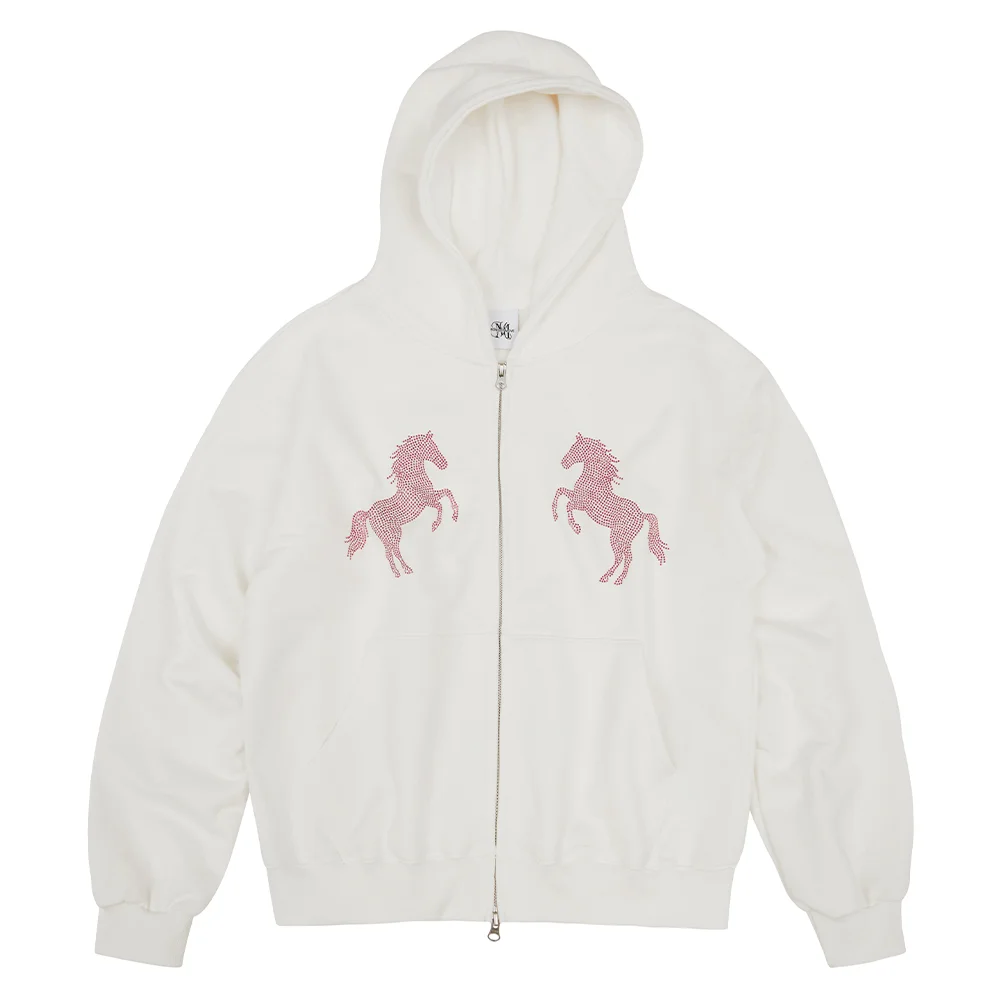 horse hood zip up (white)