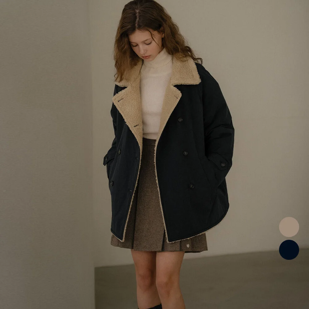 Faux fur collar double coat _2color