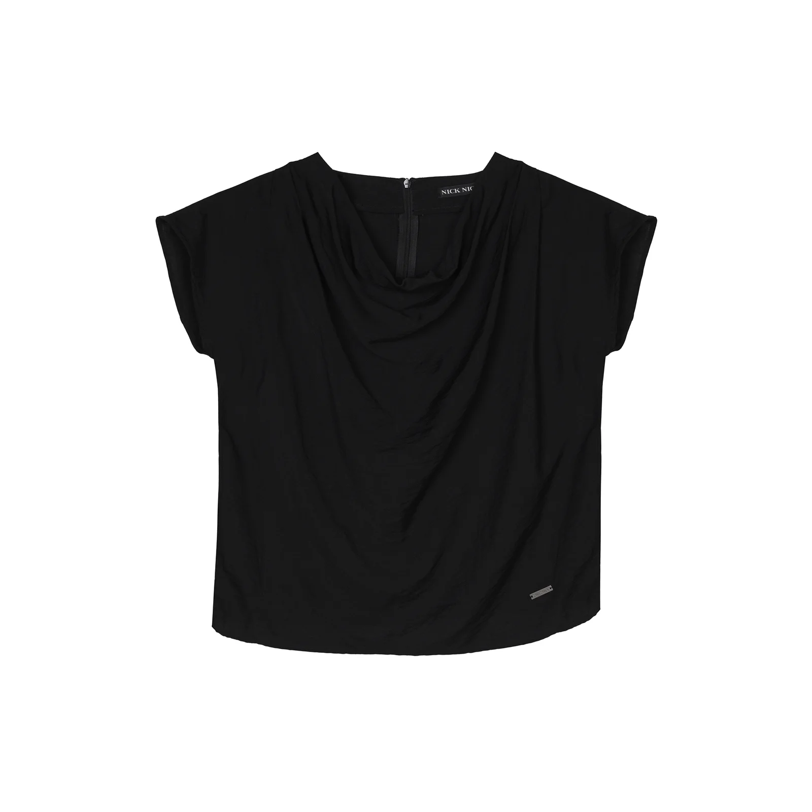 DRAPE NECK BLOUSE_BLACK