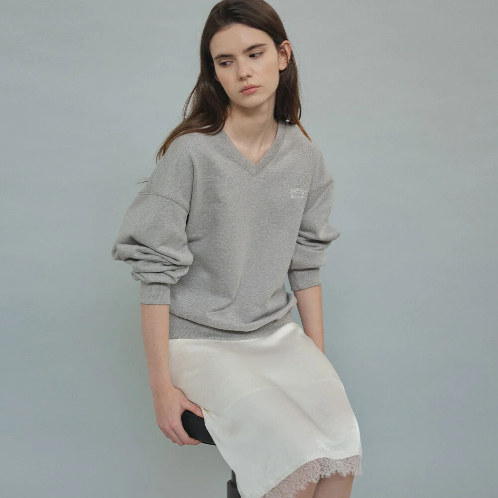 LOOSE FIT V-NECK SWEATSHIRT _Melange gray