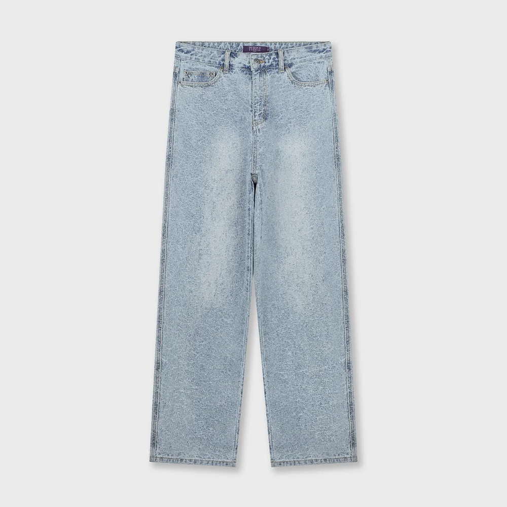 DISTRESSED WASHED TAPERED JEANS LIGHT WASHED