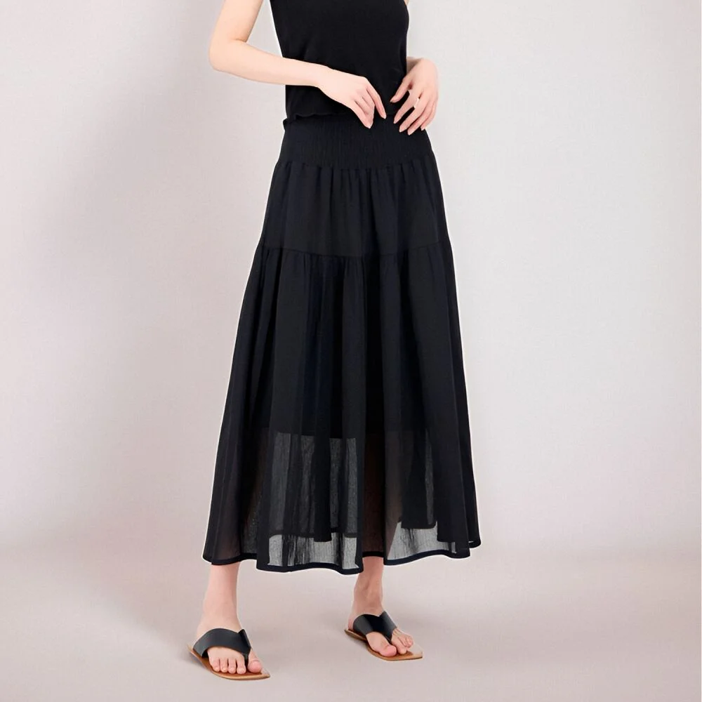 Sheer Bending Flare Skirt _Black