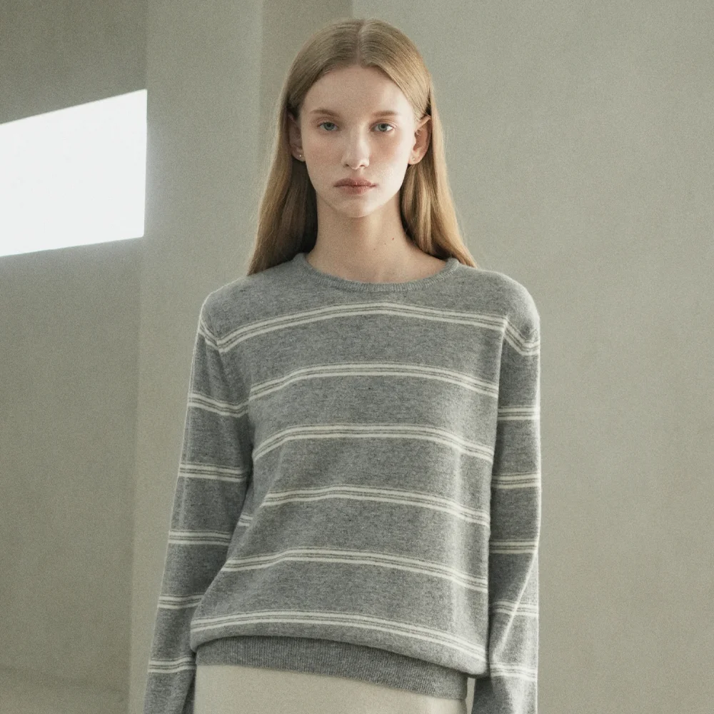 Merino Wool 100% Striped Round Knit (gray)
