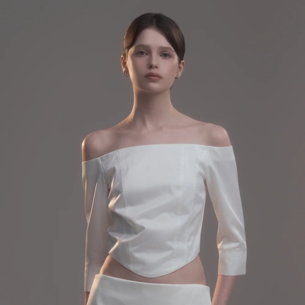 Long Sleeve Satin Corset Top - Ivory