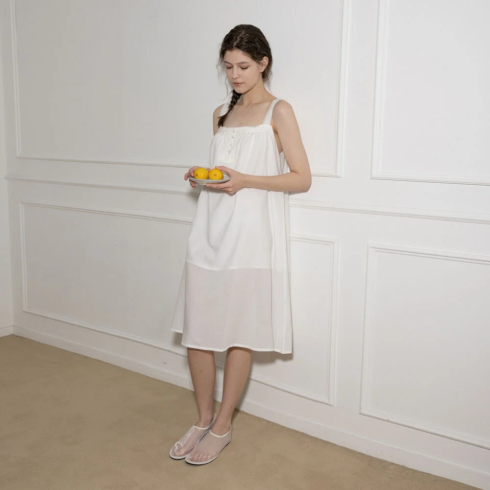 MJ_Lace sling pearl buttons pajama_WHITE