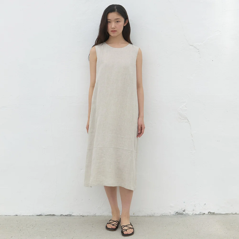linen sleeveless long dress-cream