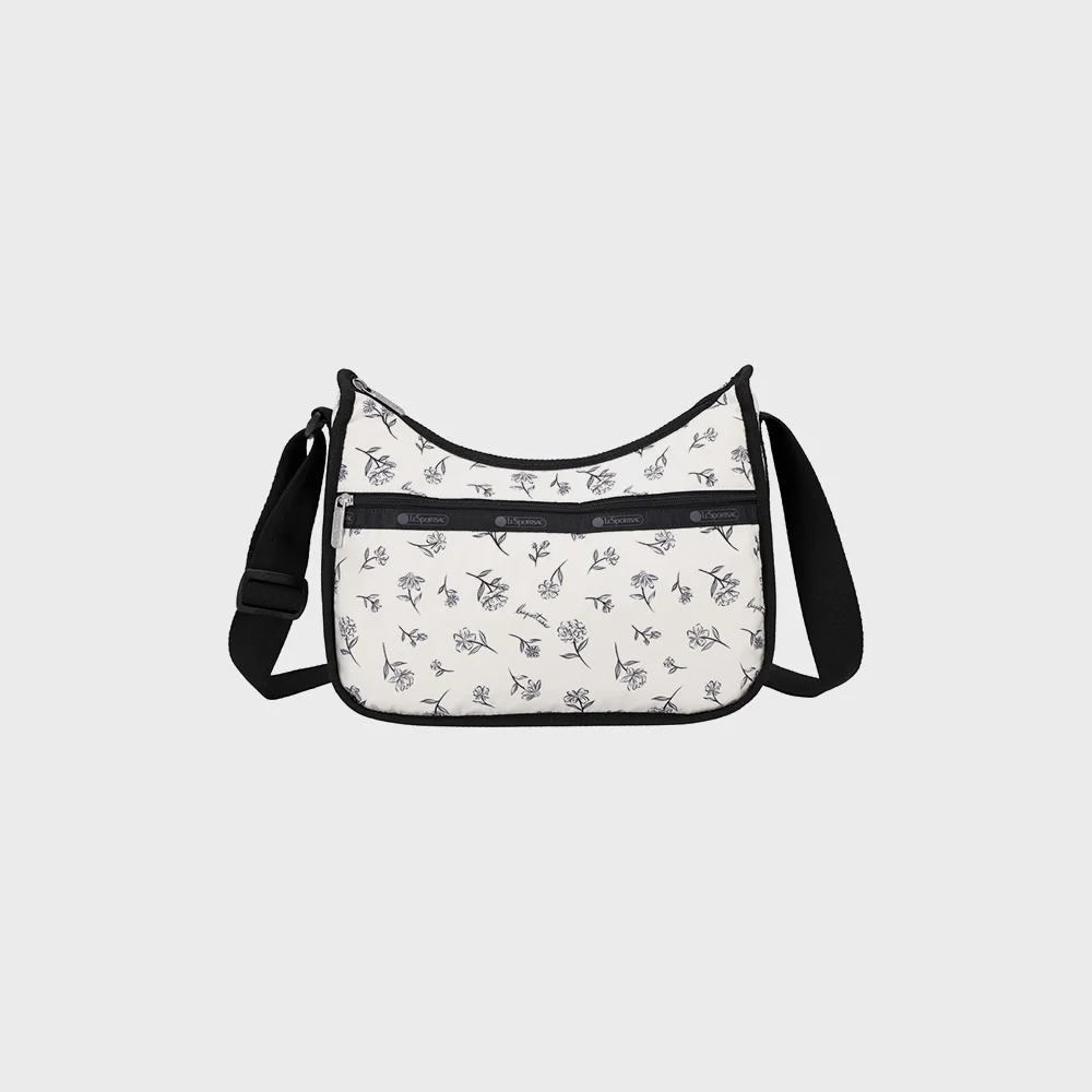 墨水 素描風 花卉 象牙色 經典 Hobo Bag