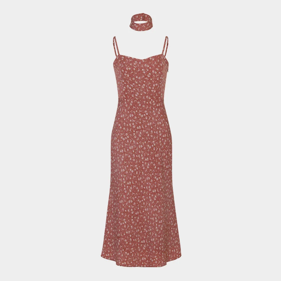 Juliet Slim Fit Dress (Scarf Set / Red)