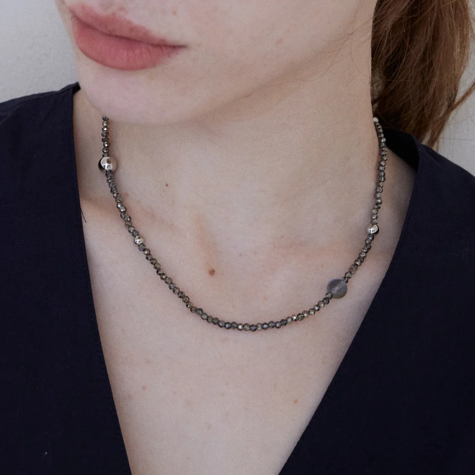 Grey crystal silver ball necklace