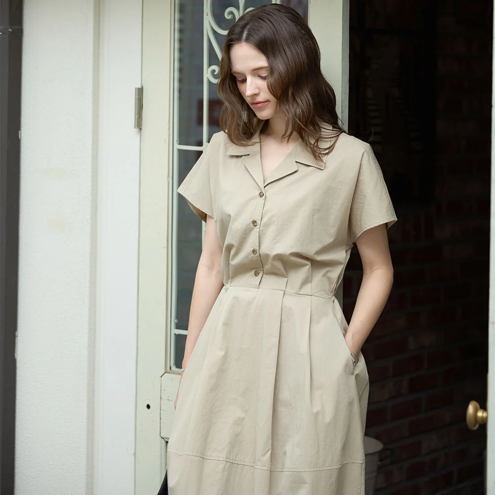 純棉 氣球 恤衫連身裙 BEIGE