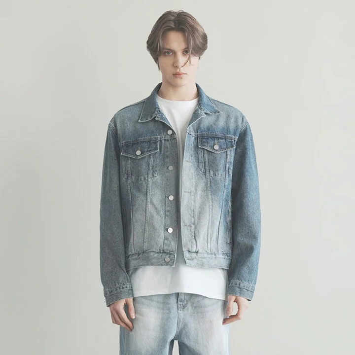 M201 點綴 筆刷 牛仔 外套_深藍牛仔