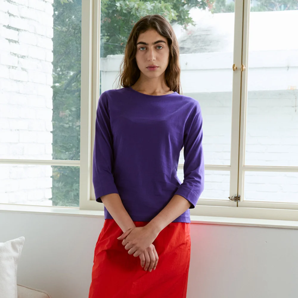 Cotton 3/4 Sleeve T-Shirts (Purple)