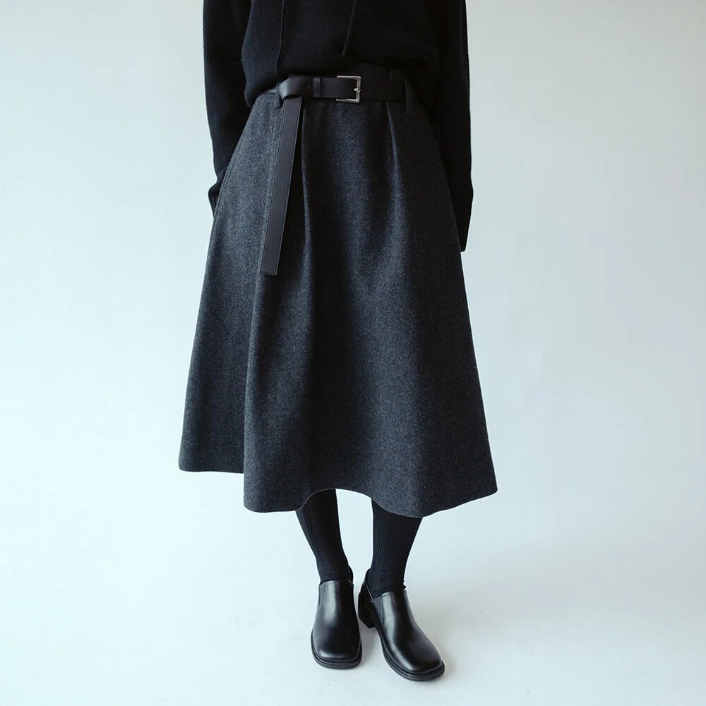 Asymmetry-tucked Volume Wool Skirt SW5WS462-9E
