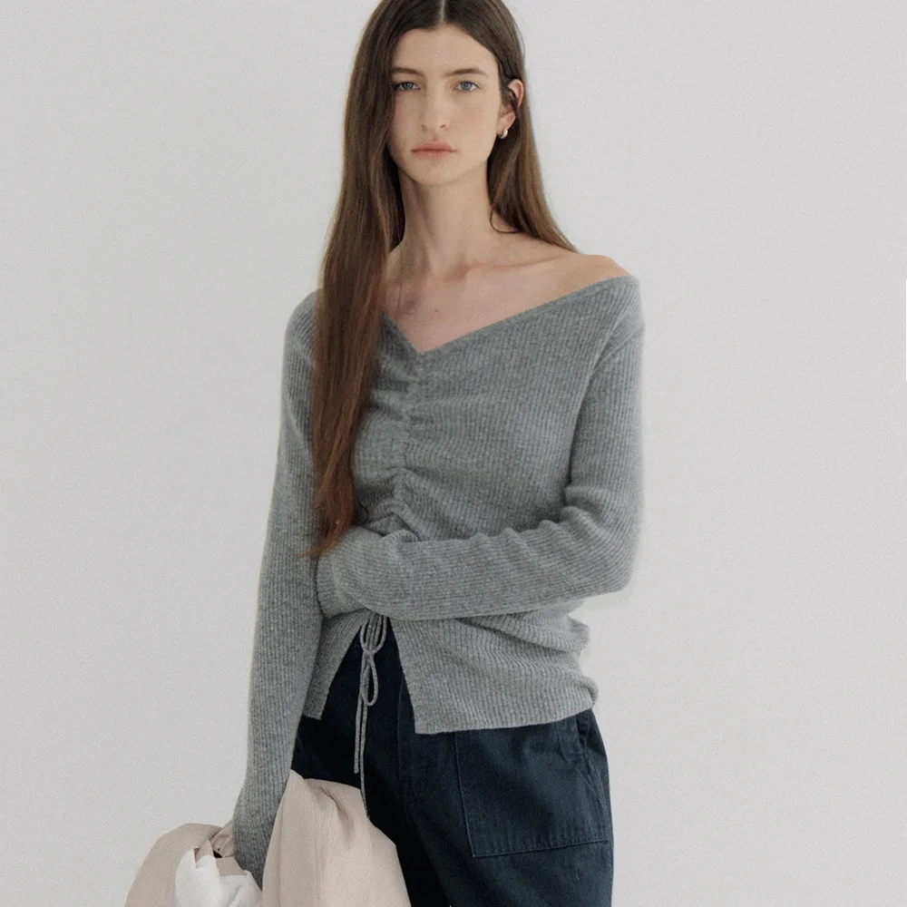 oblique string ribbed knit (melange gray) orc 6099