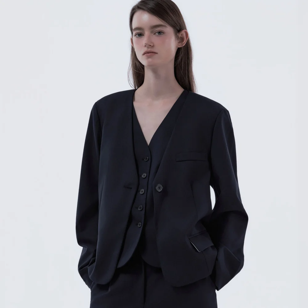 Lydia Collarless Suit Jacket - Navy