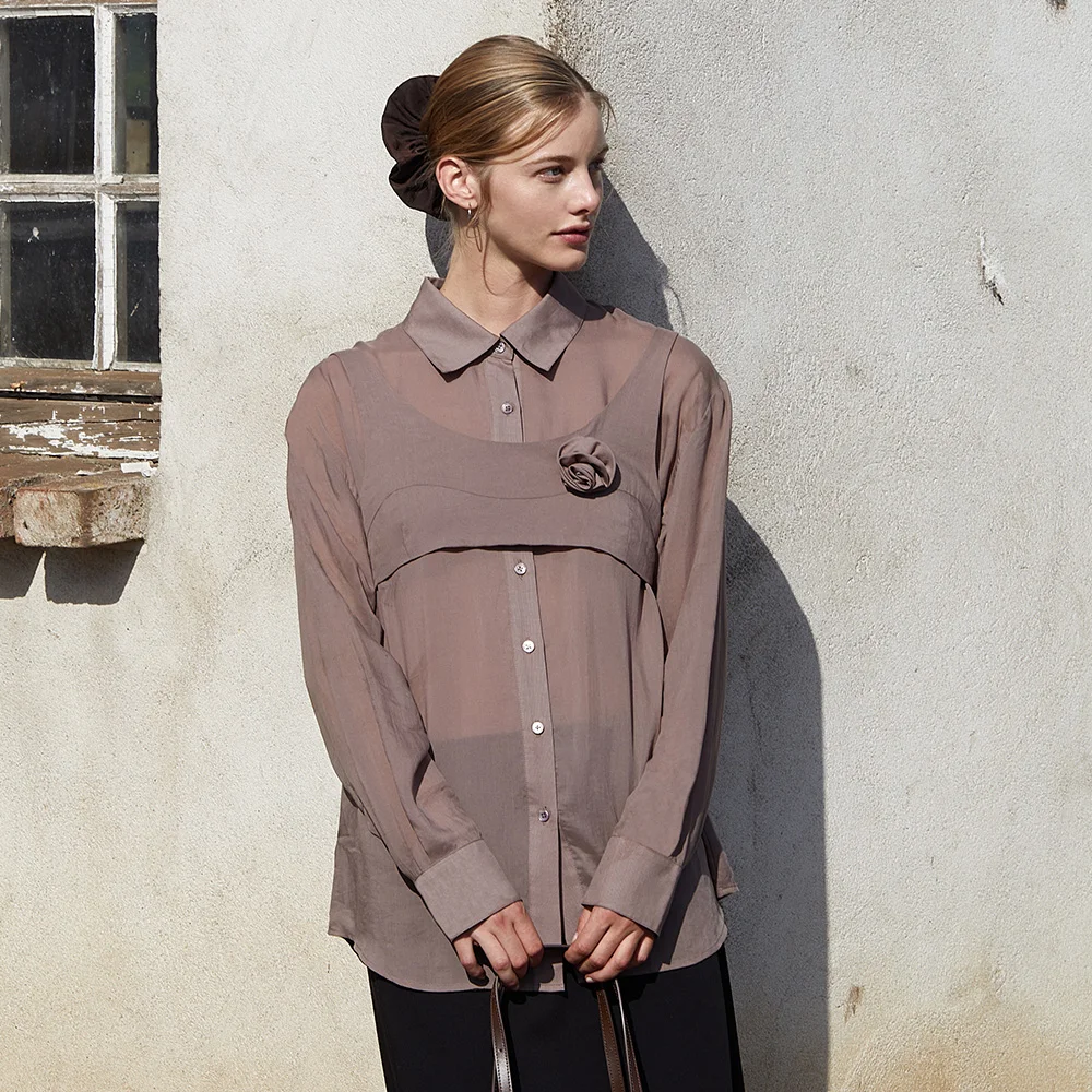 BUSTIER LAYERED BLOUSE (BROWN)