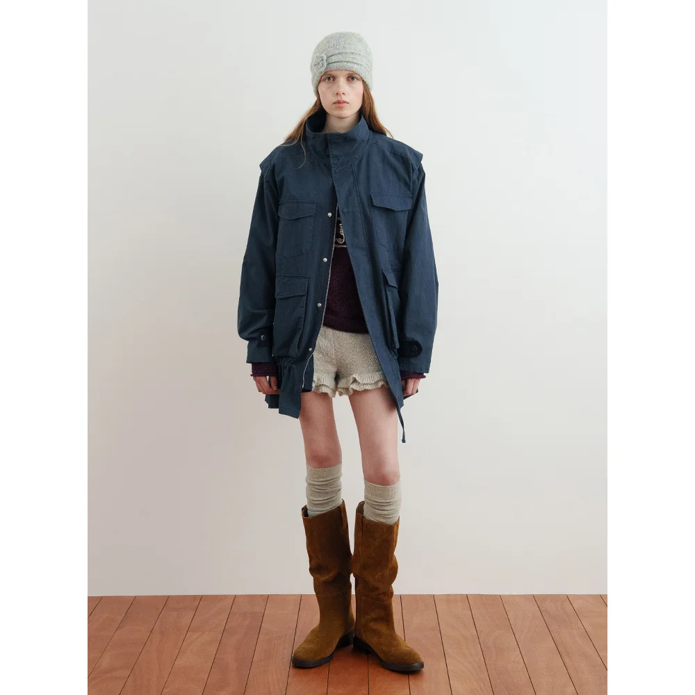 Color Block Washed Work Jacket (Dusty Blue)