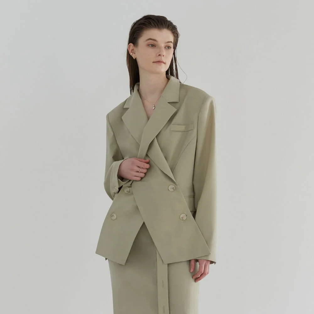 CROSS OVER SUMMER WOOL JACKET - GREEN