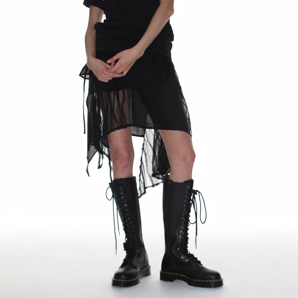 LACE DRAPED WRAP SKIRT_BLACK